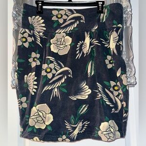 Iron Fist XL Black, Tan & Green Birds Swallows Floral Pencil Skirt